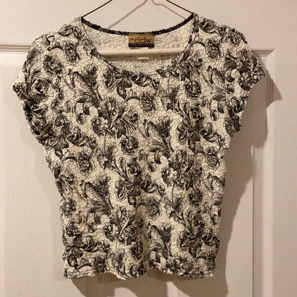 CDW White & Black Floral Stretchy Top Size M - Picture 1 of 10